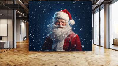 Happy Cool Santa Claus in the snowstorm. Cartoon Santa on smiling. Wall mural