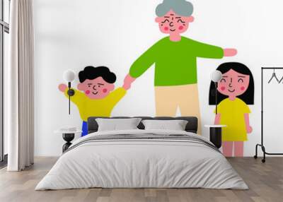 Happy grandmother and grandchildren. Vector illustration on white background. Wall mural