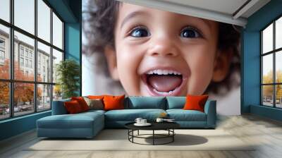 Happy toddler smiling with joy, close-up of face Wall mural