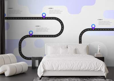 Infographic template winding asphalt road with pin-pointers. Vector EPS 10 Wall mural