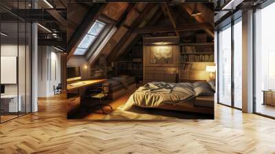 Interior of a attic bedroom.,. Wall mural