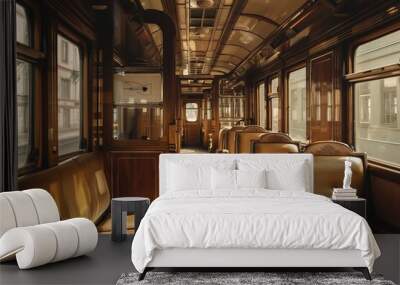 Interior of a vintage train carriage. Wall mural