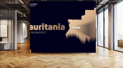 Isometric map of Mauritania with golden hexagon lines Wall mural