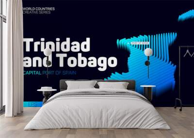 Isometric map of Trinidad and Tobago with blue hexagon lines Wall mural