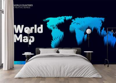 Isometric World map with blue hexagon lines Wall mural