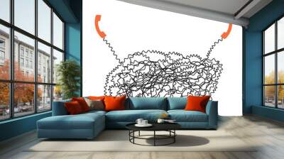 two phone connected by very tangled cord - communication problem concept Wall mural