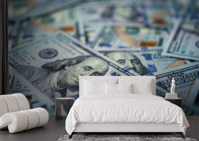 Cash money background. Dollar banknotes. USD finance theme. US dollars Wall mural