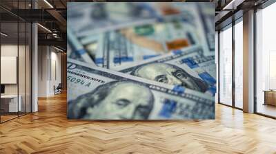 Cash money background. Dollar banknotes. USD finance theme. US dollars Wall mural