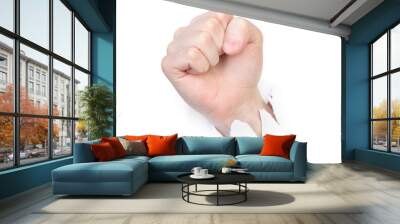 Male fist punches paper Wall mural