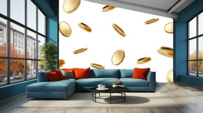  Falling coins, falling money, flying gold coins, golden rain isolated on free png background.  Money success concept. Poster. Wall mural