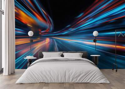  Panoramic high speed technology in big city concept, light abstract background. Speed concept. Wall mural