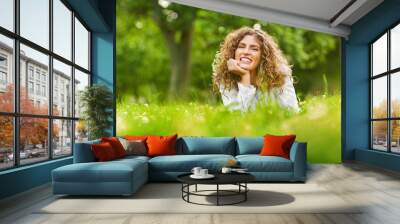  Pretty smiling girl relaxing outdoor Wall mural