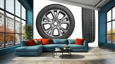 Collection car tires with alurim on free On isolated transparent PNG background. Wall mural