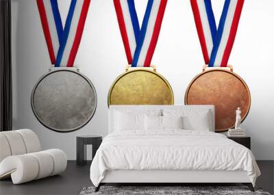 Collection of real gold medals isolated on free png background with a lot of text area - winner copy space concept Wall mural