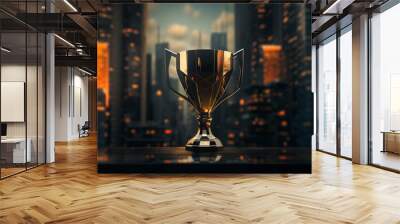 First place gold business trophy cup. 3d rendering. Office, futuristic, cups. Wall mural