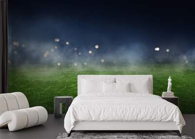 textured soccer game field with neon fog - center, midfield, 3D Illustration Wall mural