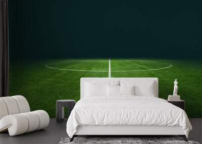 textured soccer game field with neon fog - center, midfield Wall mural