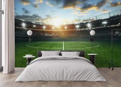 textured soccer game field with neon fog - center, midfield Wall mural