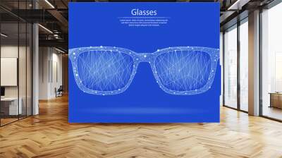 Low poly vector illustration of sunglasses in the form of lines and dots, consisting of triangles and geometric shapes. 3d polygonal space. Glasses for vision. Fashion. Wall mural