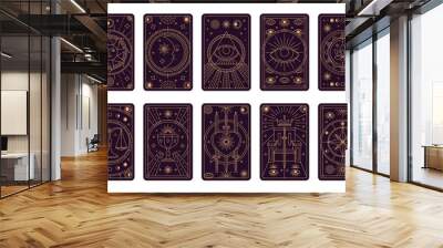 Magic tarot cards. Cards with various mystical symbols. Divination and astrology with the help of maps, knowledge of the future. Vector illustration Wall mural