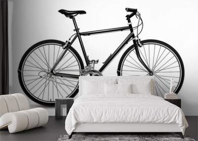 Monochrome city bike, detailed silhouette on white background Wall mural