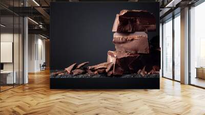 Black chocolate on a dark background. Wall mural