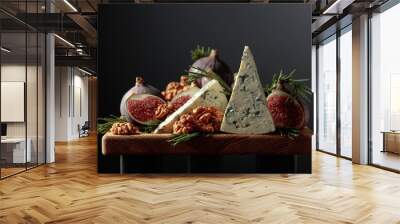 Blue cheese with figs, walnuts, and rosemary. Wall mural