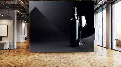 Bottle and glass of red wine on a dark background. Wall mural