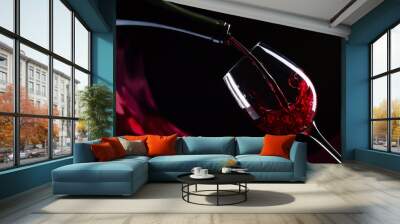 bottle and glass of red wine Wall mural