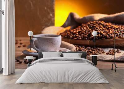 Cup of black coffee and  beans Wall mural