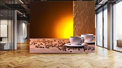 Cups of black coffee and  beans Wall mural