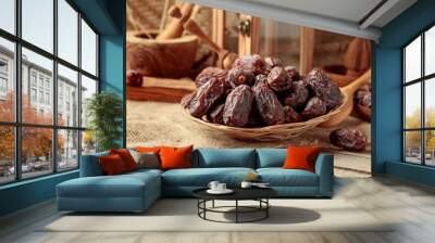 Dates fruits on a kitchen table. Wall mural