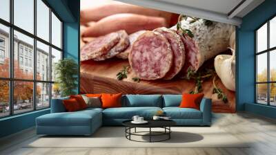 Dry-cured sausage with thyme, garlic, and onion. Wall mural