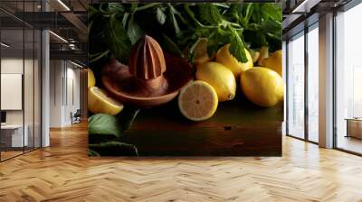 Fresh juicy lemons with mint. Wall mural