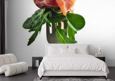 jamon with spinach and  arugula  isolated on white Wall mural