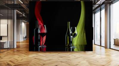 Red and white wine on a black reflective background. Wall mural