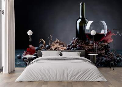 Red wine and grapes. Wall mural