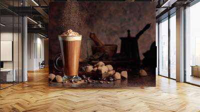 Truffles and a glass of hot chocolate. Wall mural