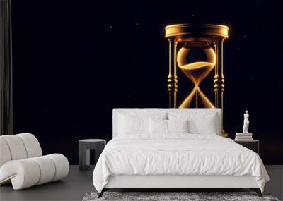 Photo of a Golden hourglass on dark background. time concept. ai generative Wall mural