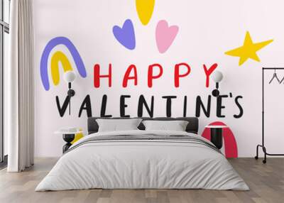 Phrase - Happy Valentine's day. St. Valentine's day concept. Flat vector illustration Wall mural