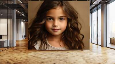 Portrait of a cute little girl with long curly hair, studio shot Wall mural