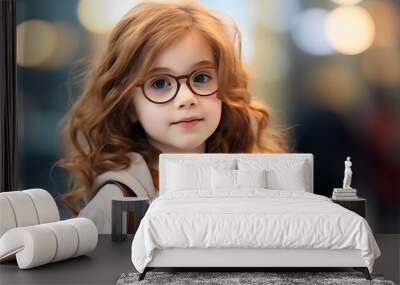 portrait of cute little girl in eyeglasses at shopping mall Wall mural