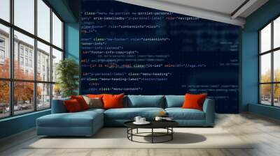 Programming computer code. Abstract visualization of coding. Digital background constructed with different symbols. Vector illustration. Wall mural