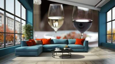 Restaurant dish and two glasses of wine Wall mural