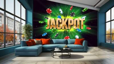 Shining sign Jackpot with poker chips on a bright background. Vector illustration. Wall mural