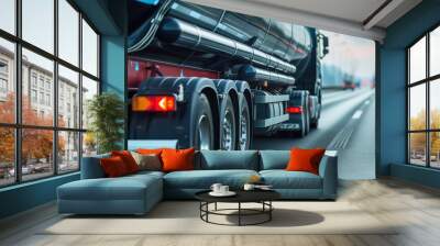 Shot of a lorry transportating of oil truck Wall mural