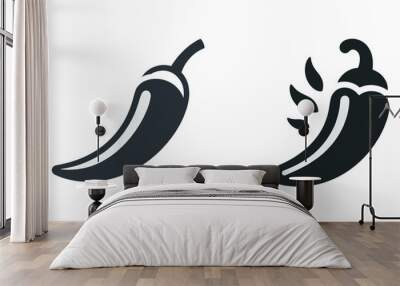 Stylish vector illustration of two chili pepper icons in black and white. Wall mural