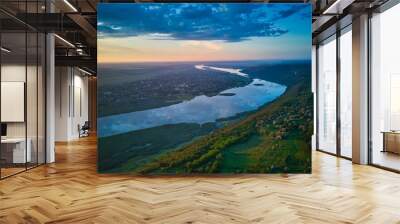 Beautiful view over the river on a sunrise. Outdoor recreation. Dniester panorama. Wall mural