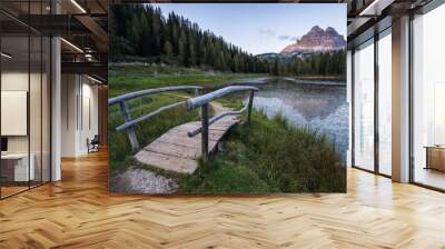 Lago Antorno Lake,Tre Cime di Lavaredo mountain in background, Dolomites, Italy Wall mural