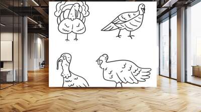 Turkey bird. Collection of simple outline icons. Vector illustrations on white background. Wall mural